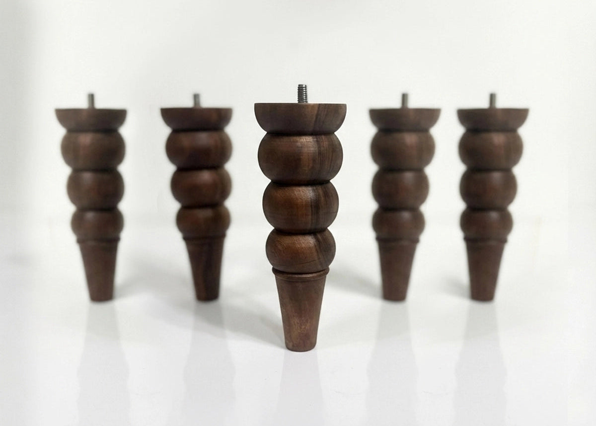 Tapered Walnut Furniture Legs - Set of 4 Rustic Wood Sofa Legs