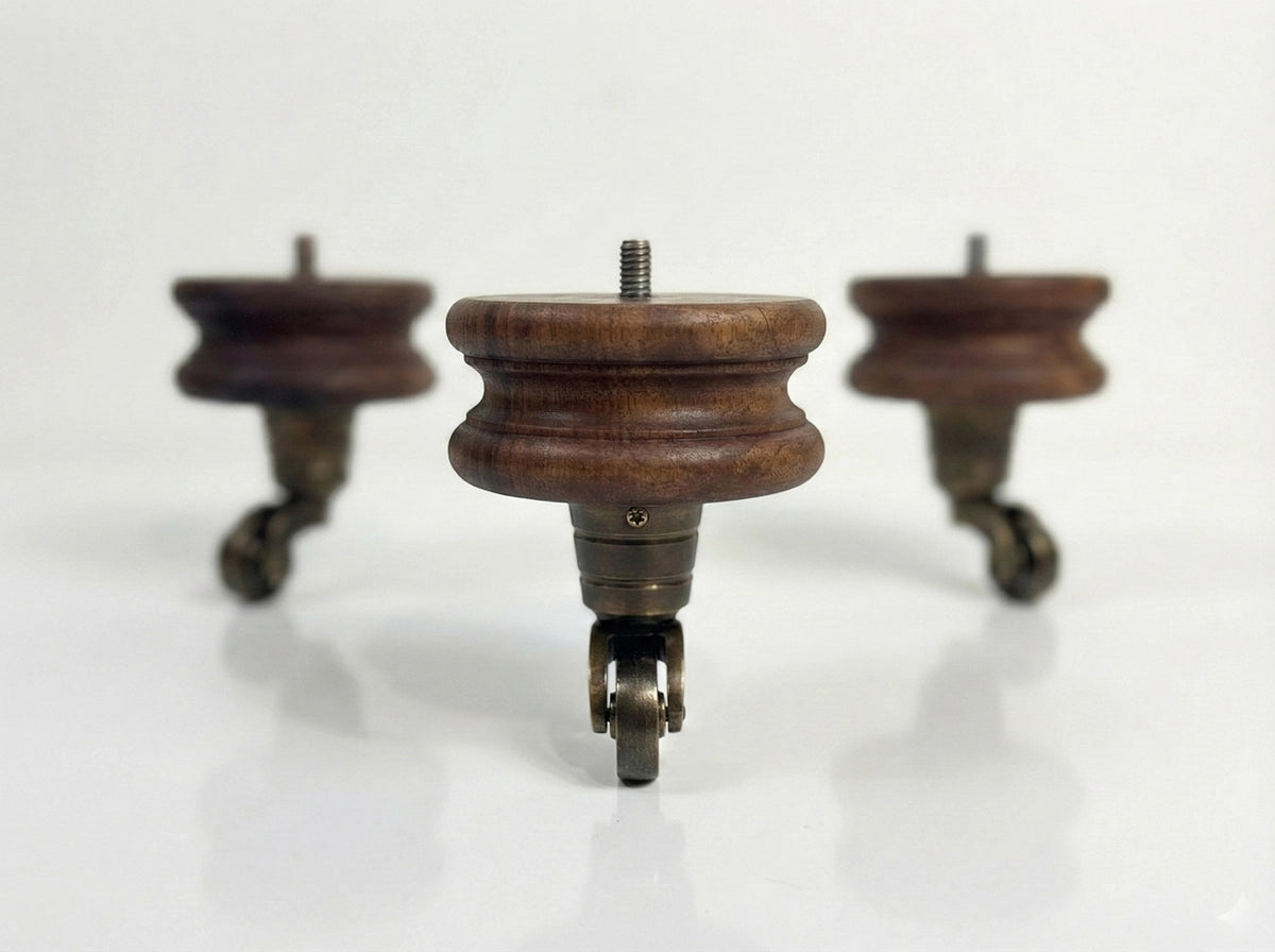 Walnut Furniture Leg with Brass Detail - Custom Height M1