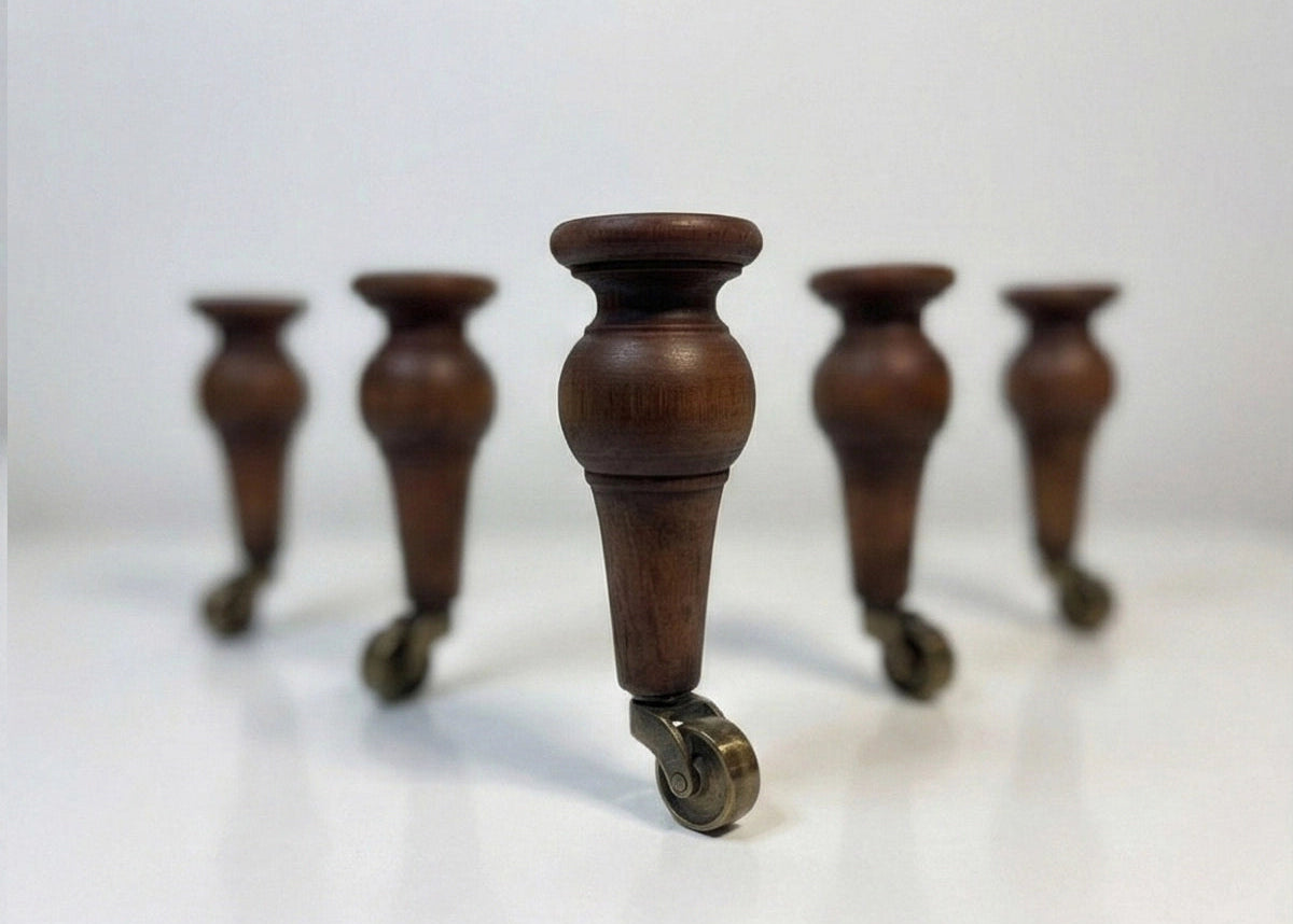 Walnut Furniture Leg with Brass Detail - Custom Height M3