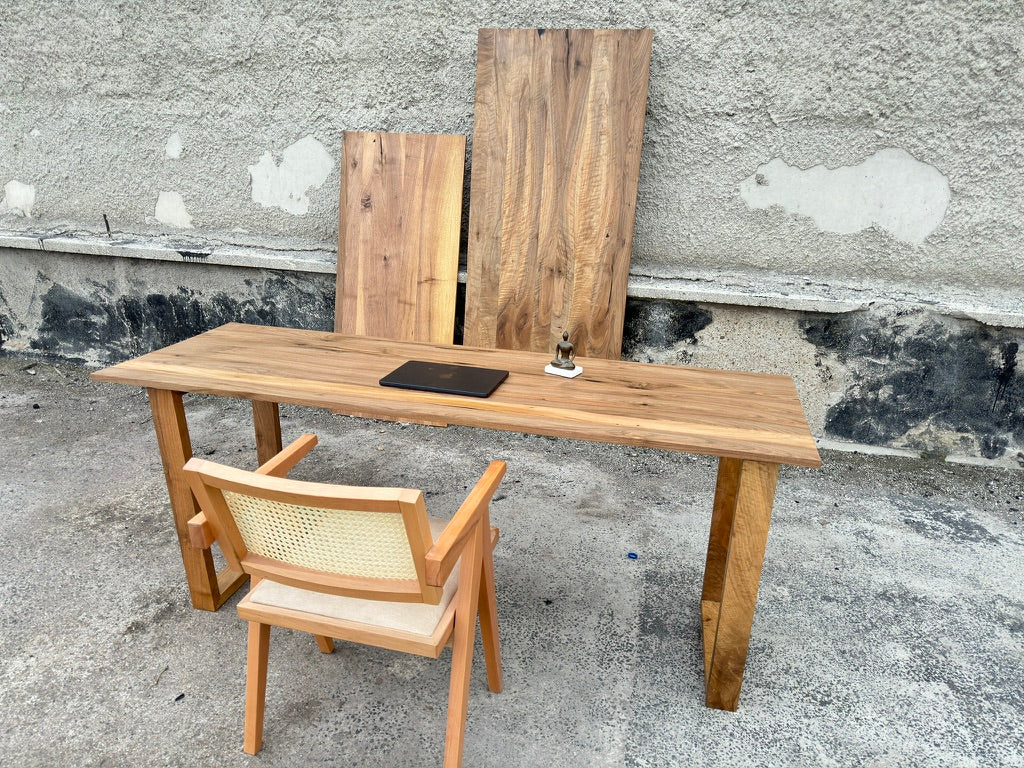 Solid Walnut Wood Desk – Custom Size Wooden Desk with Square Legs