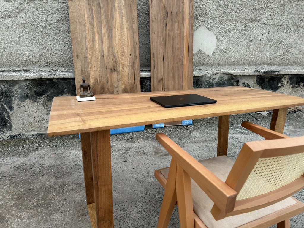 Solid Walnut Wood Desk – Custom Size Wooden Desk with Square Legs