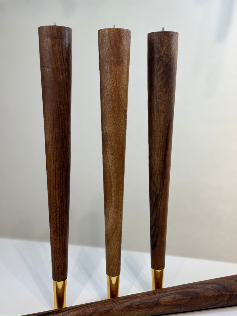 Set of 4 Walnut Tapered Furniture Legs with Brass Cups – Custom Sizes