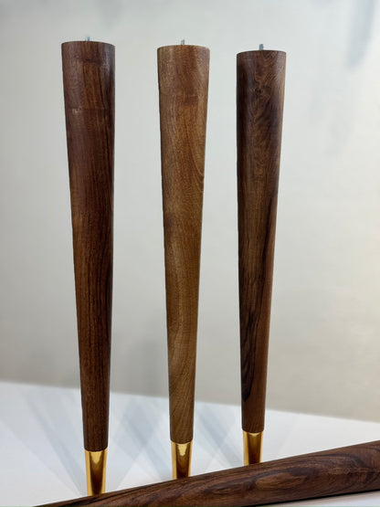 Set of 4 Walnut Tapered Furniture Legs with Brass Cups – Custom Sizes