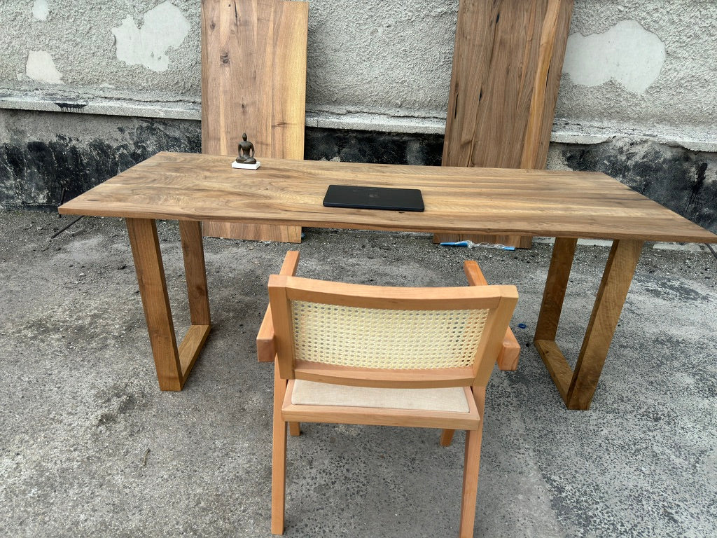 Solid Walnut Wood Desk – Custom Size Wooden Desk with Square Legs