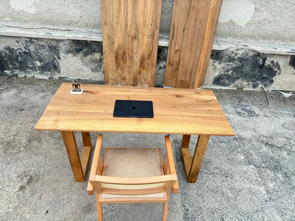 Solid Walnut Wood Desk – Custom Size Wooden Desk with Square Legs