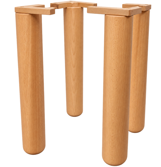 Set of solid beech wood cylinder table legs for dining tables and heavy furniture.