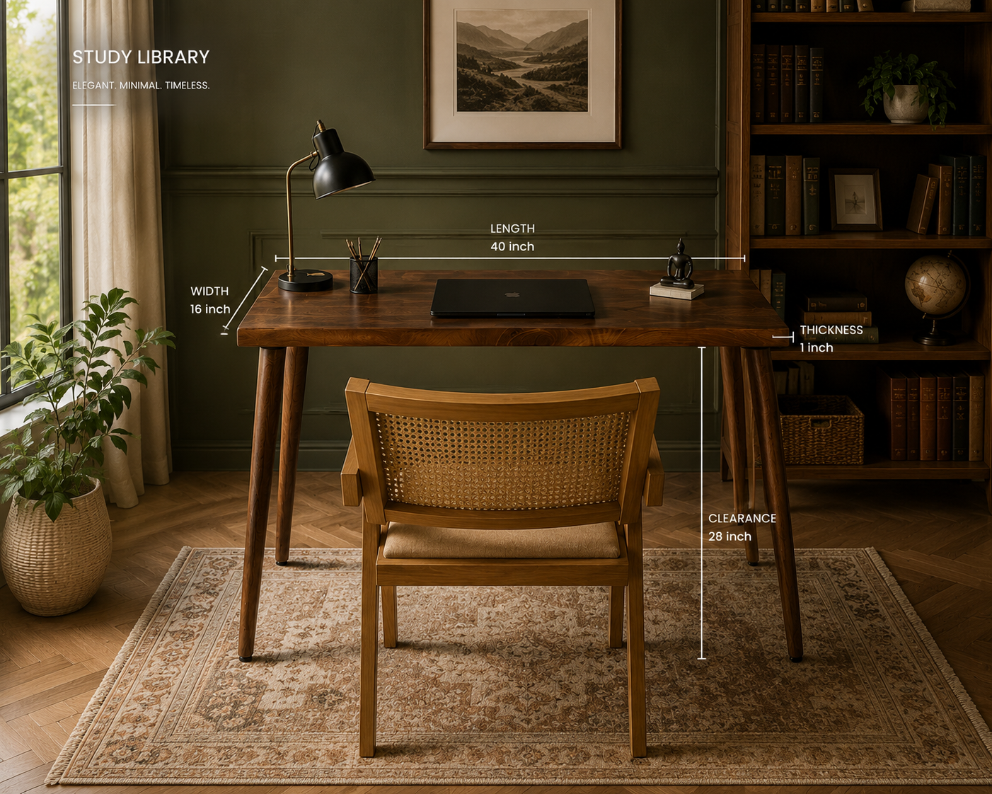 Solid Walnut Small Space Desk – Narrow Writing Desk, Home Office Table, Custom Size Walnut Desk