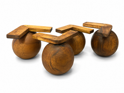 Set of 4 Walnut Wood Ball Legs with L-Shaped Corner Mounts