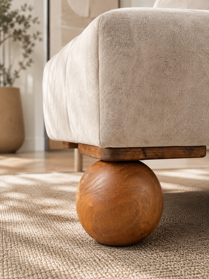 Set of 4 Walnut Wood Ball Legs with L-Shaped Corner Mounts