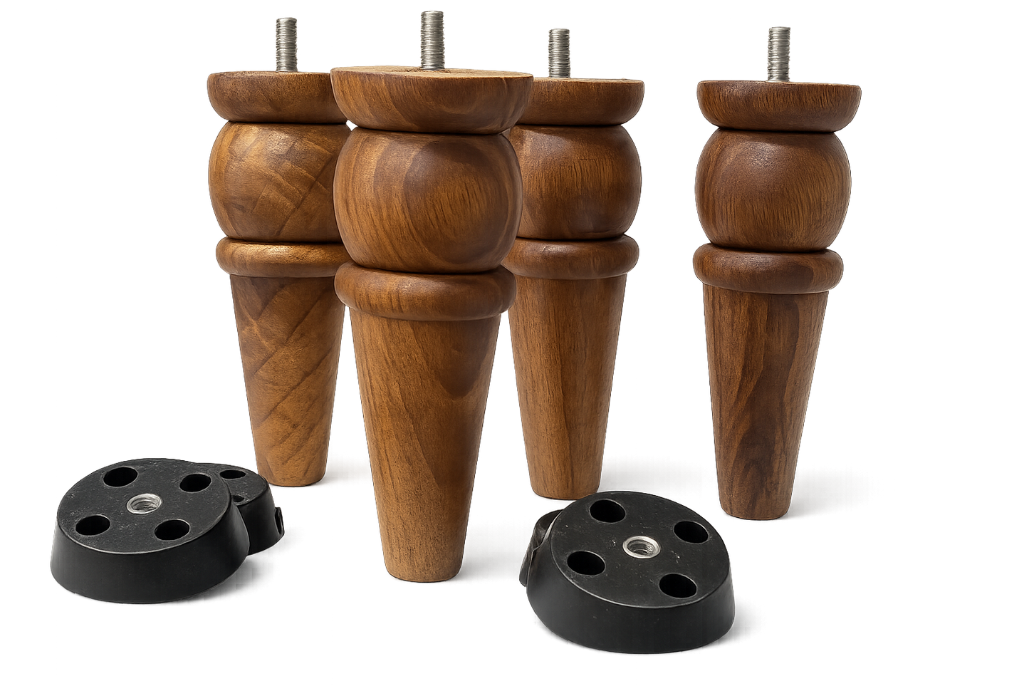 Solid Walnut Sofa Legs – Set of 4 | Wooden Couch Legs with M8 Hanger Bolts