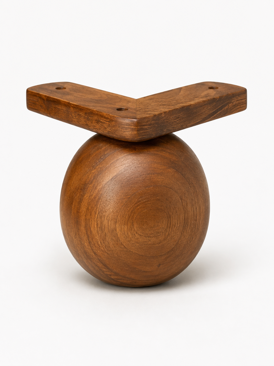 Set of 4 Walnut Wood Ball Legs with L-Shaped Corner Mounts