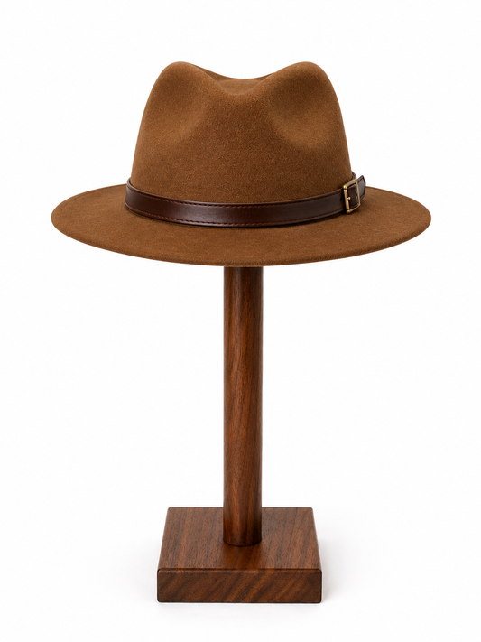 Walnut Wood Hat Display Stand – 12" Retail Hat Holder, Wooden Hat Showcase Stand
