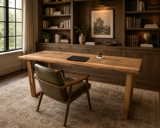Solid Walnut Wood Desk – Custom Size Wooden Desk with Square Legs