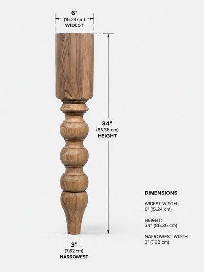 Solid Walnut Kitchen Island Leg – Turned Wood Table Leg – Custom Sizes – 1 Piece