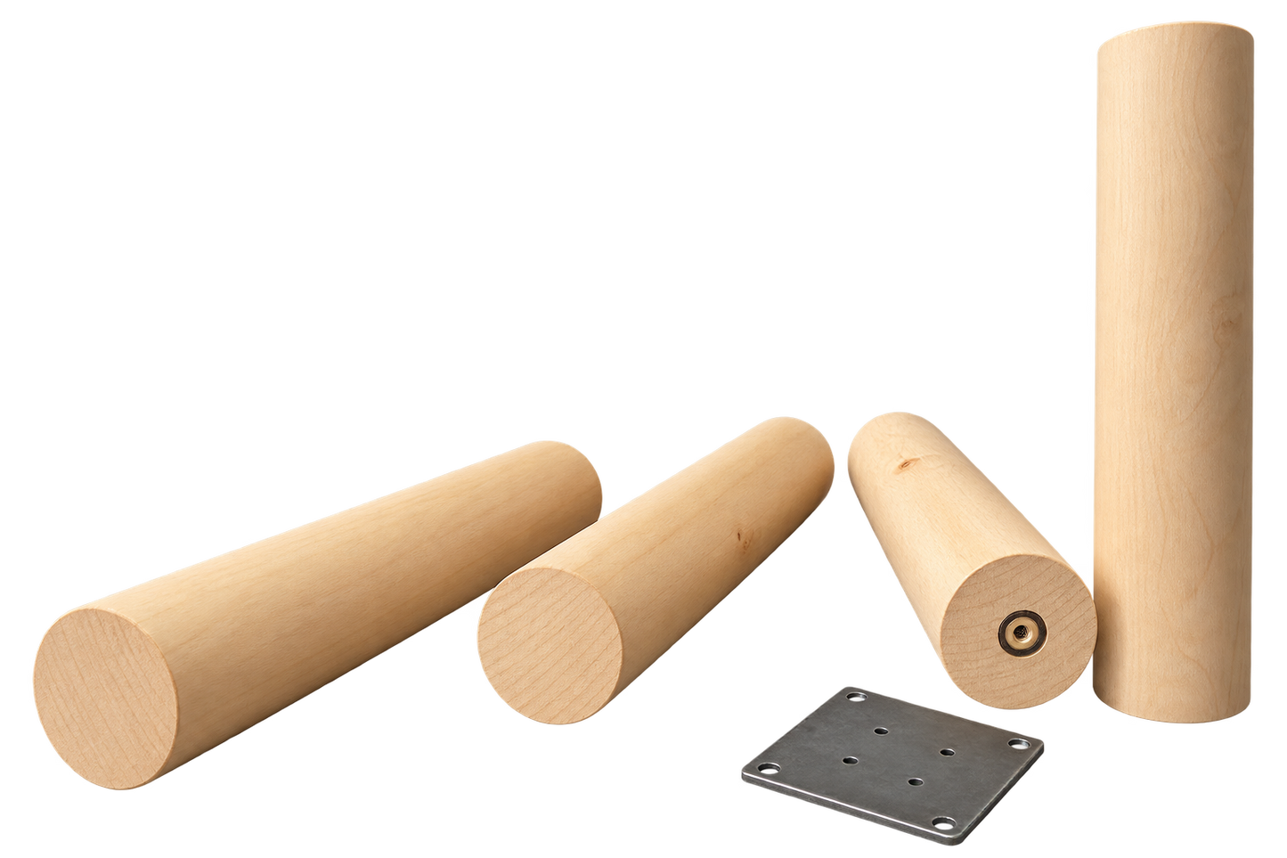 Solid Beech Wood Cylinder Furniture Legs – Heavy Duty Round Wooden Table Legs 4pc