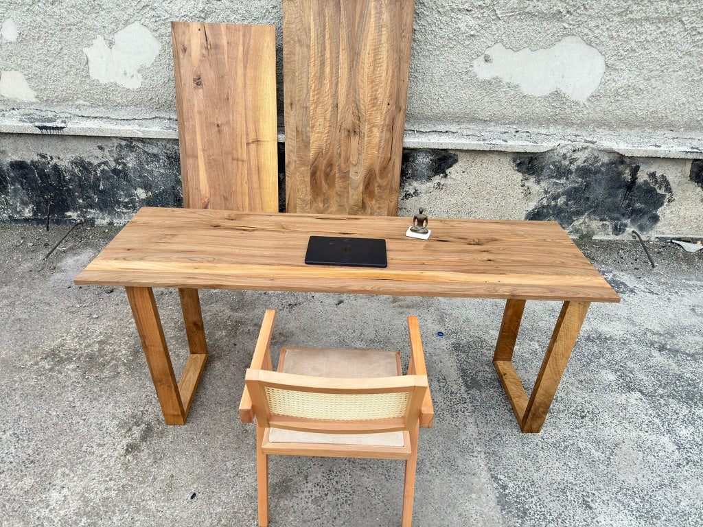 Solid Walnut Wood Desk – Custom Size Wooden Desk with Square Legs