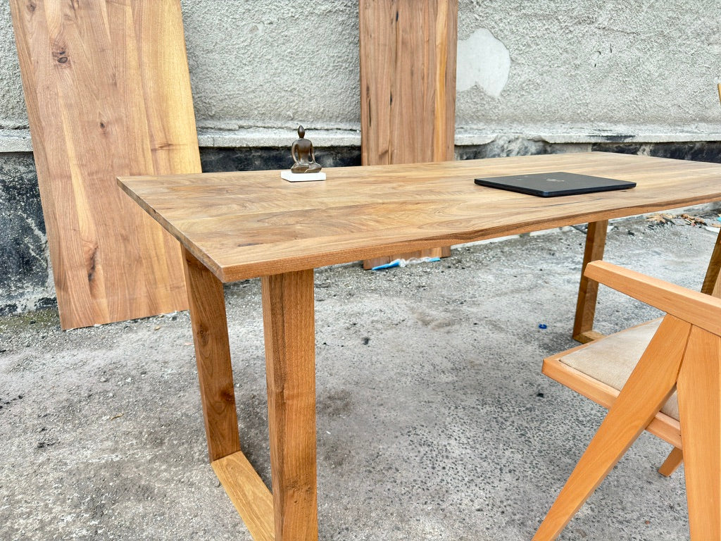 Solid Walnut Wood Desk – Custom Size Wooden Desk with Square Legs