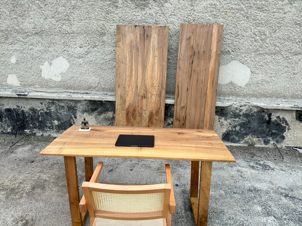 Solid Walnut Wood Desk – Custom Size Wooden Desk with Square Legs