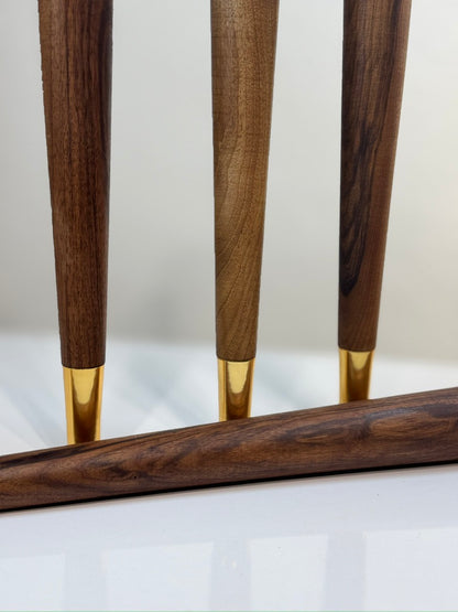 Set of 4 Walnut Tapered Furniture Legs with Brass Cups – Custom Sizes