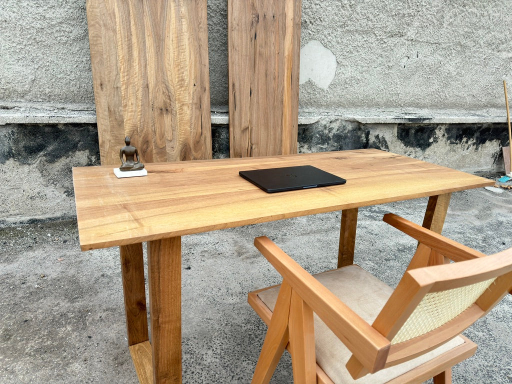 Solid Walnut Wood Desk – Custom Size Wooden Desk with Square Legs