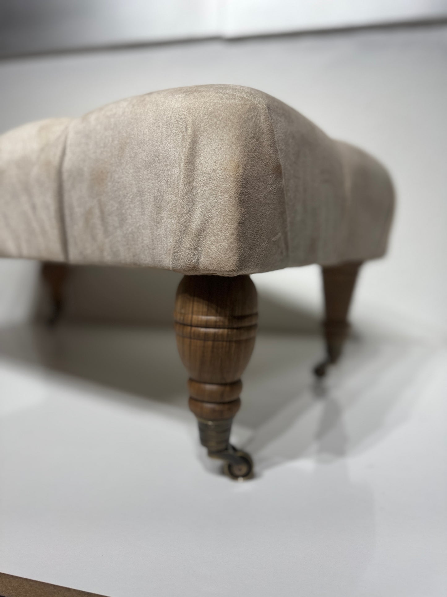 Solid Walnut Wood Furniture Leg with Real Brass Castor 1 pc