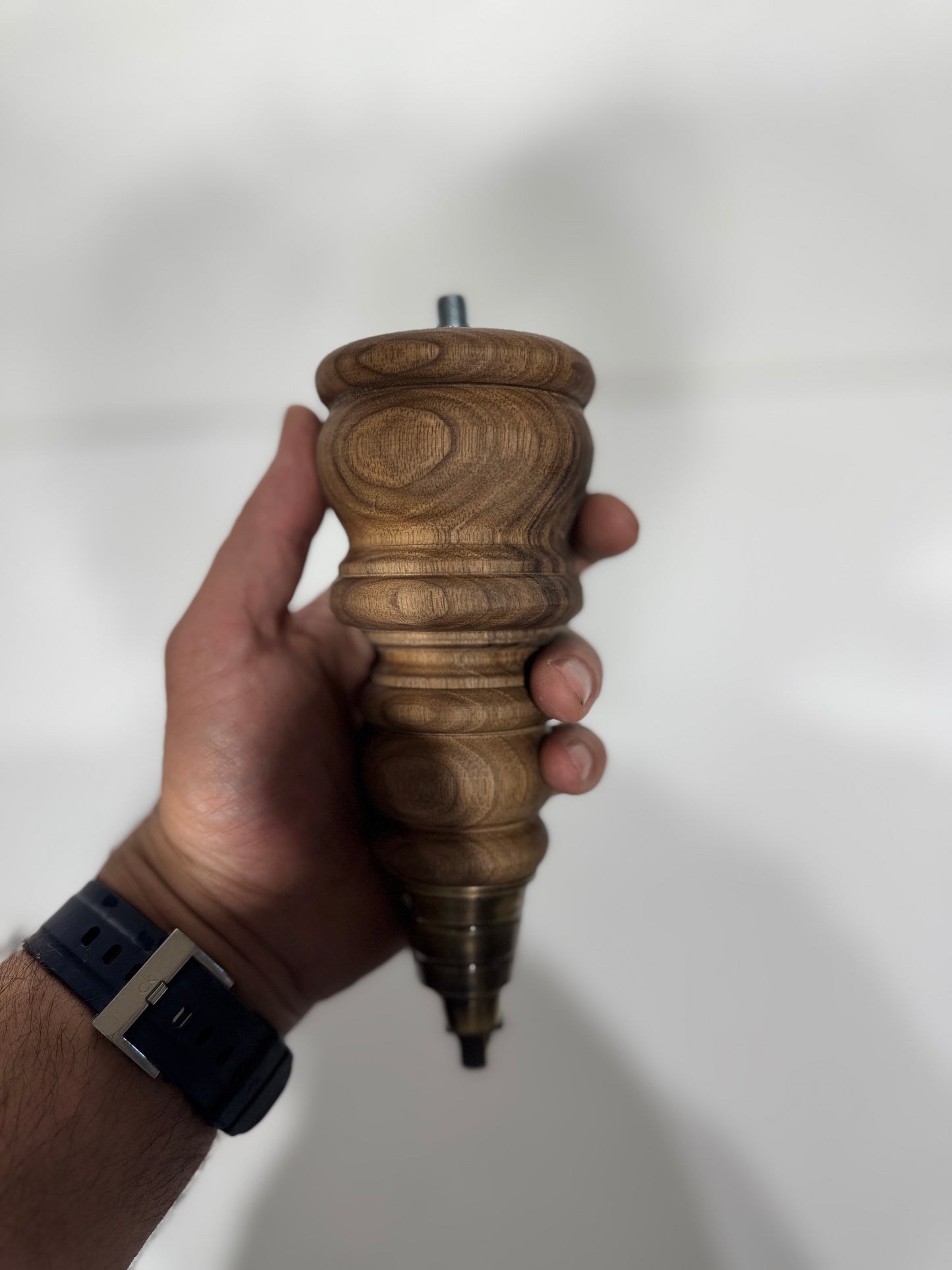Solid Walnut Wood Furniture Leg with Real Brass Castor 1 pc