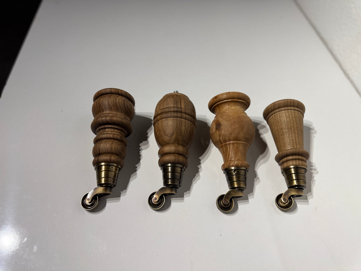 Solid Walnut Wood Furniture Leg with Real Brass Castor 1 pc