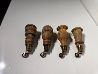 Solid Walnut Wood Furniture Leg with Real Brass Castor 1 pc