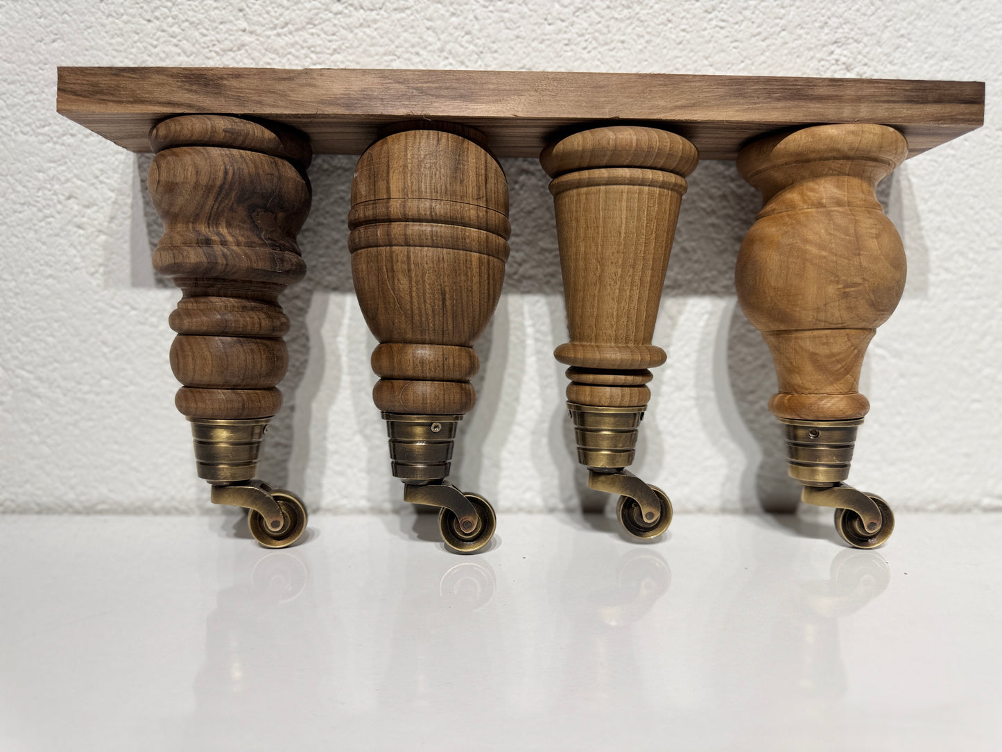 Solid Walnut Wood Furniture Leg with Real Brass Castor 1 pc