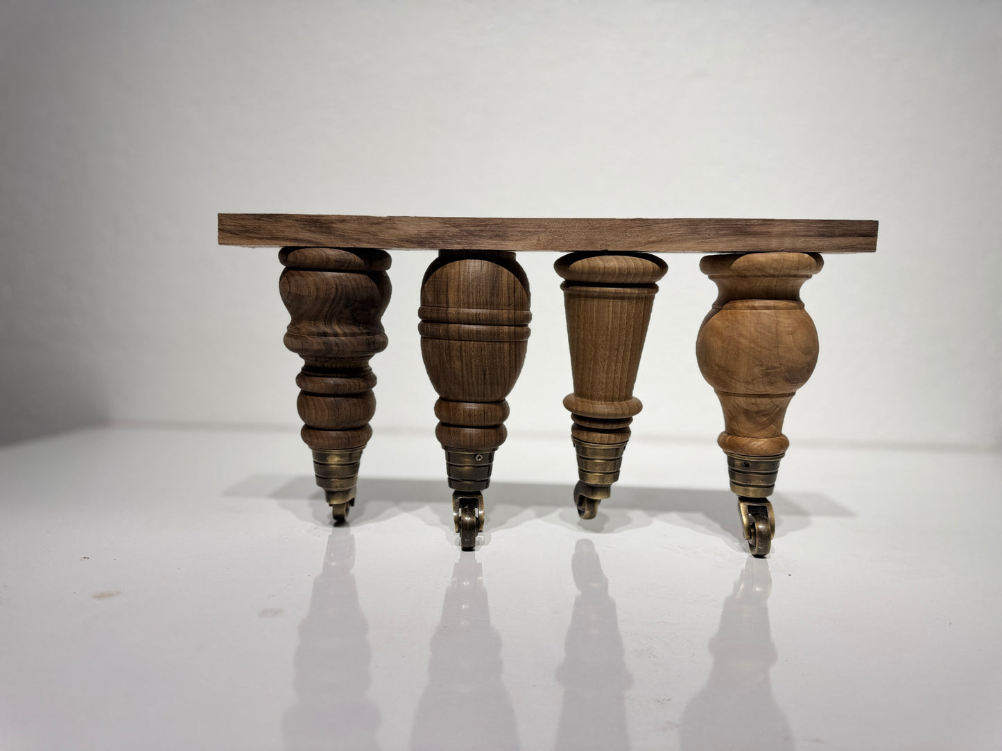 Solid Walnut Wood Furniture Leg with Real Brass Castor 1 pc