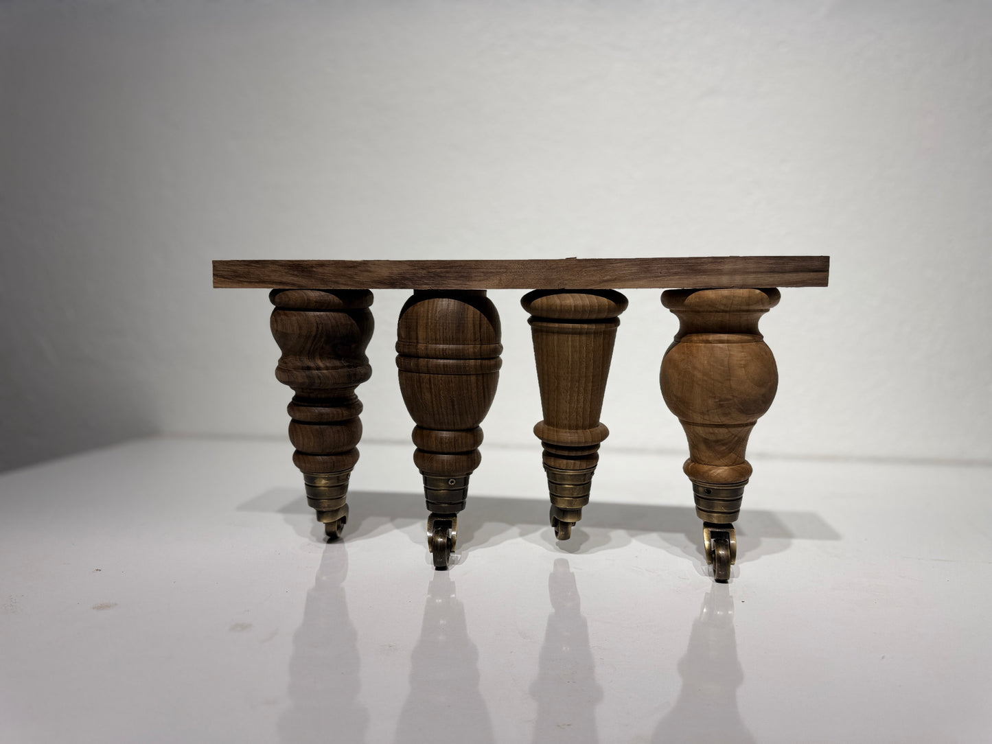 Solid Walnut Wood Furniture Leg with Real Brass Castor 1 pc