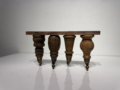 Solid Walnut Wood Furniture Leg with Real Brass Castor 1 pc