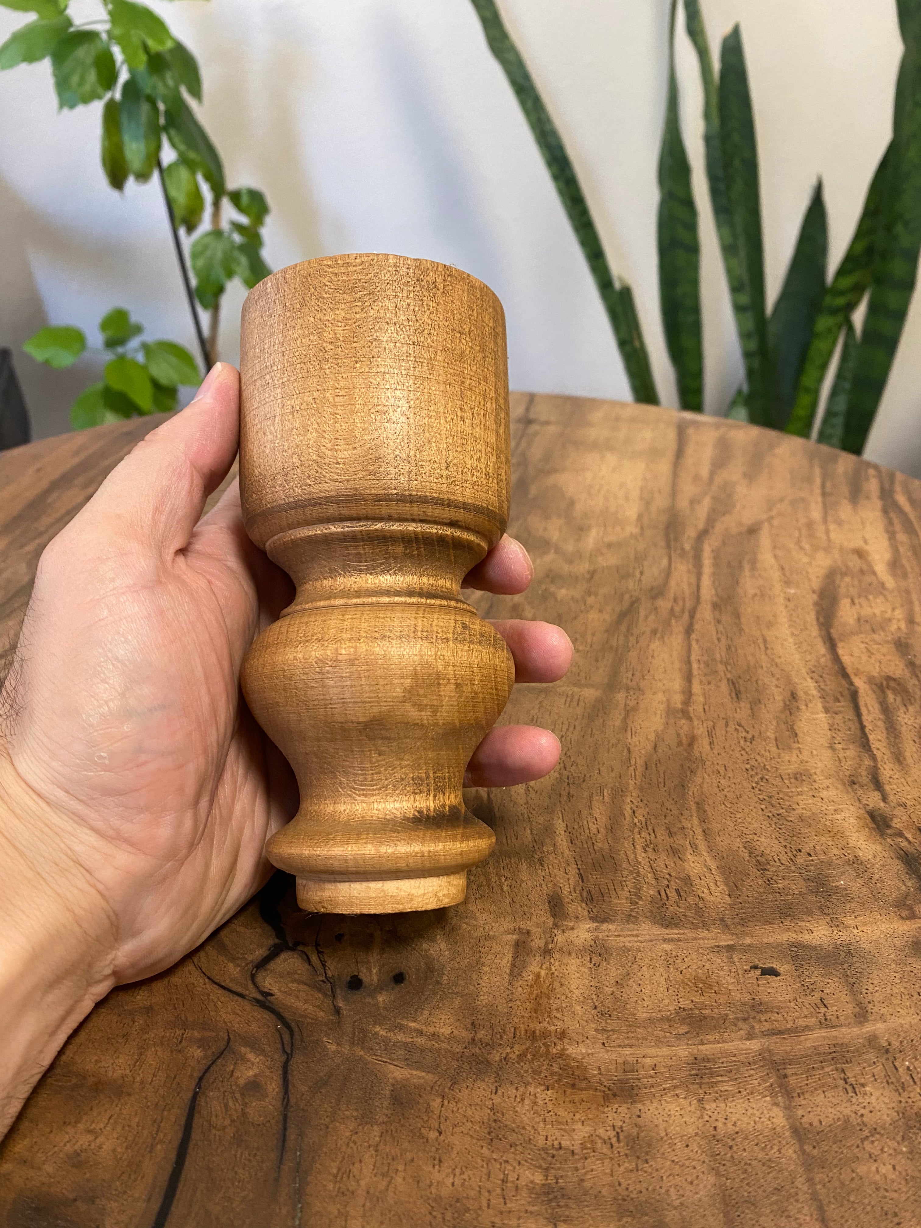 Handcrafted turned solid beech wood furniture leg