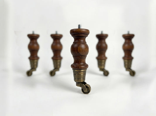 Walnut Furniture Leg with Brass Detail - Custom Height M2