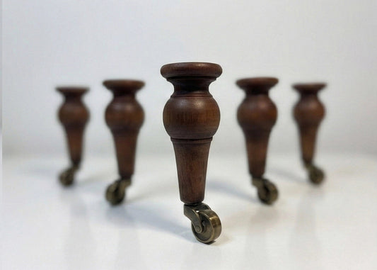 Walnut Furniture Leg with Brass Detail - Custom Height M3