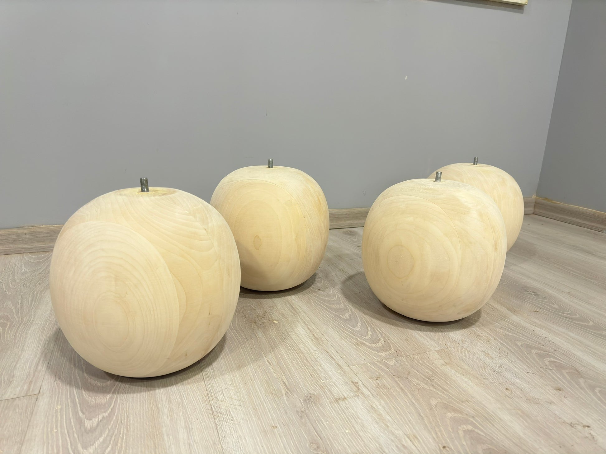 Large 12 inch handmade basswood ball furniture leg with M10 hanger bolt for bed frames, sofas and custom furniture