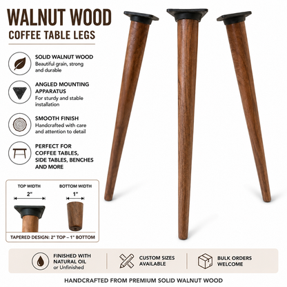 Solid walnut tapered table legs for coffee table