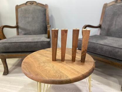 Premium Walnut Wood Square Tapered Legs with Wood Mounting Apparatus (a set of 4) Solid Legs for Sofas, Couches, Sectionals, Cabinets, Beds