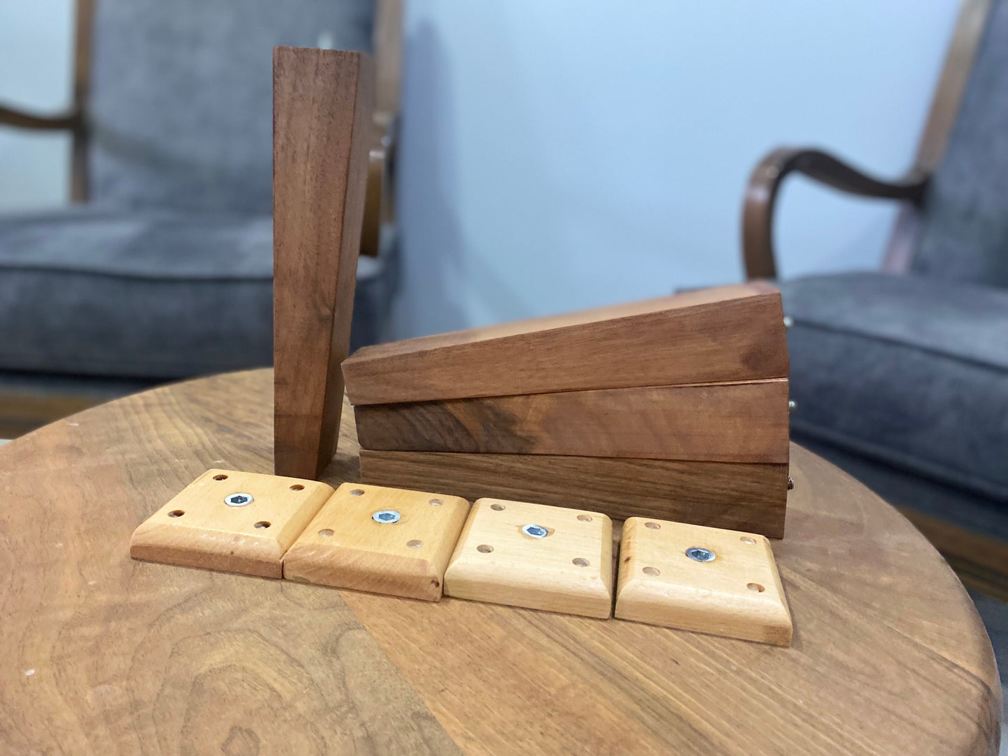 Premium Walnut Wood Square Tapered Legs with Wood Mounting Apparatus (a set of 4) Solid Legs for Sofas, Couches, Sectionals, Cabinets, Beds