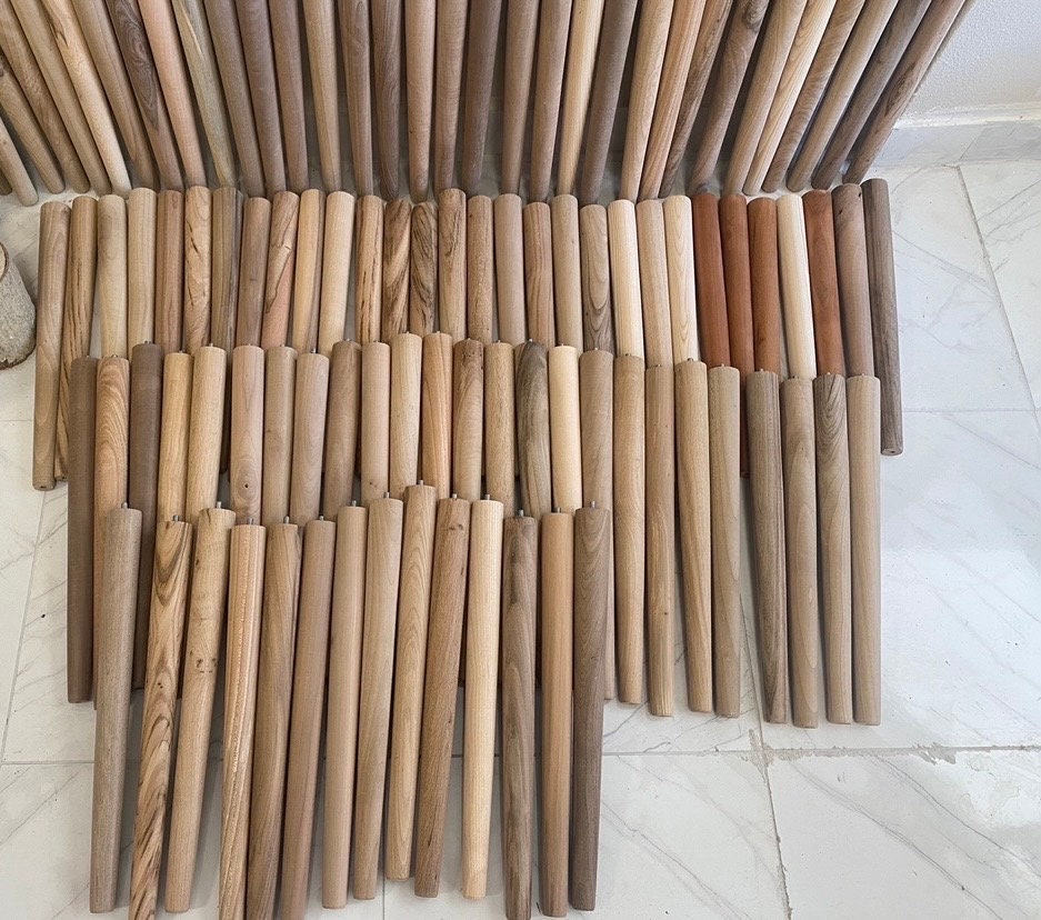 Walnut Wood Tapered Coffee Table Legs, End Table Legs, and Side Table Legs Available in Various Sizes with Mounting Options 2" top 1" Bottom