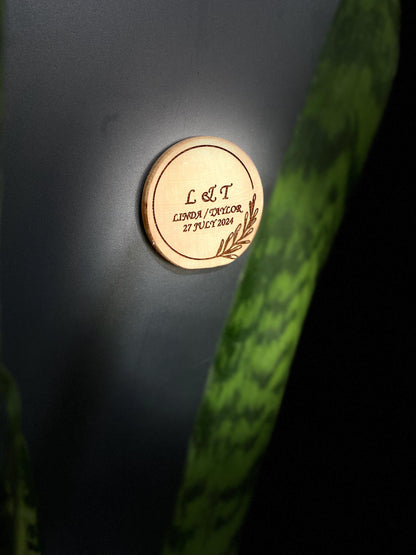 Rustic Midcentury Wedding Favors - Custom Walnut, Beech, Ash Wood Coasters & Magnets, 4" Solid Wood