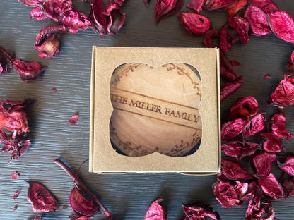 Rustic Midcentury Wedding Favors - Custom Walnut, Beech, Ash Wood Coasters & Magnets, 4" Solid Wood