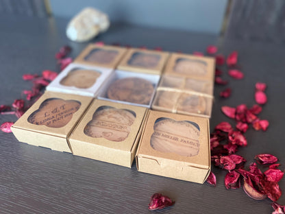 Rustic Midcentury Wedding Favors - Custom Walnut, Beech, Ash Wood Coasters & Magnets, 4" Solid Wood