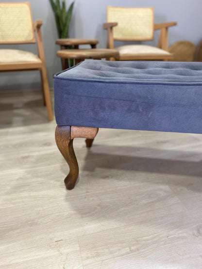 Upholstered Pouf Ottoman Bench - Solid Beech Wood, Queen Anne Legs, Velvet, Leather, Cotton Options - Perfect for Tables, Makeup Stools