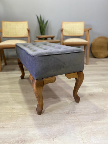 Upholstered Pouf Ottoman Bench - Solid Beech Wood, Queen Anne Legs, Velvet, Leather, Cotton Options - Perfect for Tables, Makeup Stools
