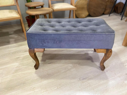 Upholstered Pouf Ottoman Bench - Solid Beech Wood, Queen Anne Legs, Velvet, Leather, Cotton Options - Perfect for Tables, Makeup Stools