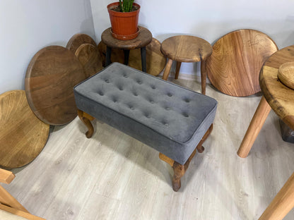 Upholstered Pouf Ottoman Bench - Solid Beech Wood, Queen Anne Legs, Velvet, Leather, Cotton Options - Perfect for Tables, Makeup Stools