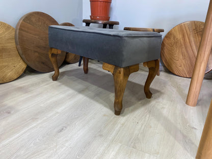 Upholstered Pouf Ottoman Bench - Solid Beech Wood, Queen Anne Legs, Velvet, Leather, Cotton Options - Perfect for Tables, Makeup Stools