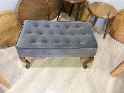 Upholstered Pouf Ottoman Bench - Solid Beech Wood, Queen Anne Legs, Velvet, Leather, Cotton Options - Perfect for Tables, Makeup Stools