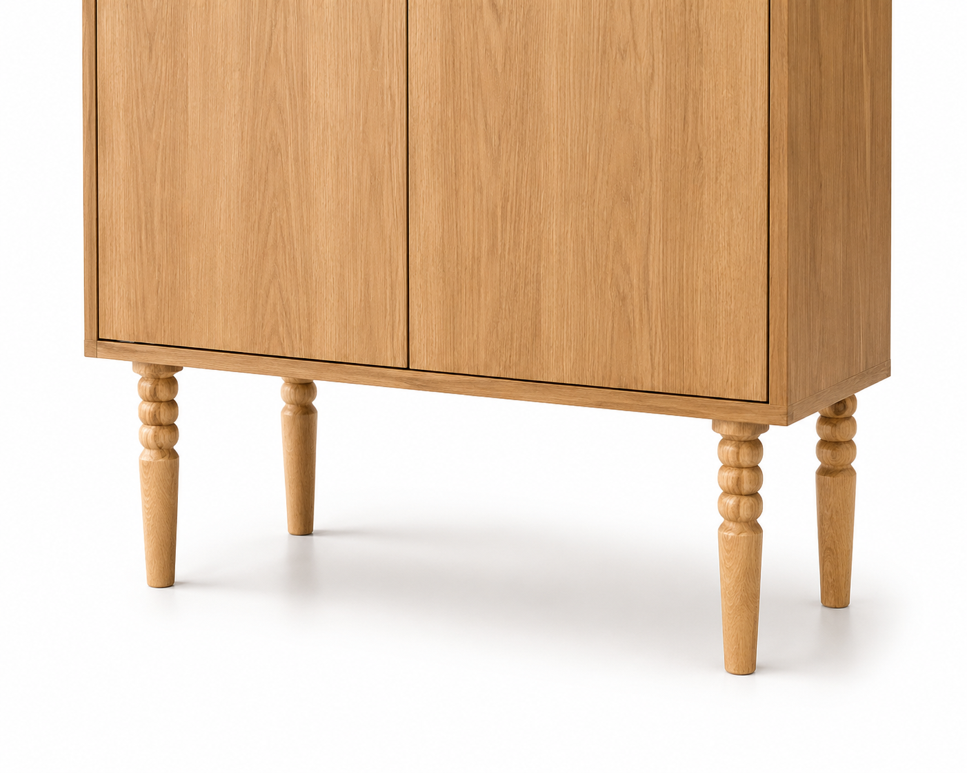 Handmade solid oak wood furniture legs with tapered turned ball design for sofas, couches, consoles, cabinets and living room furniture.
